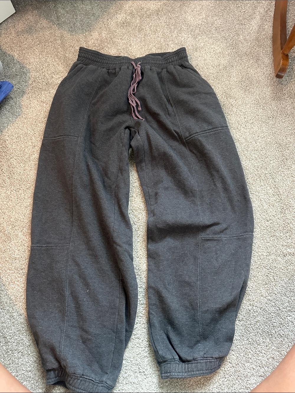 Anthropologie Charcoal Jogger Sweatpants with Dusty Purple Drawstring